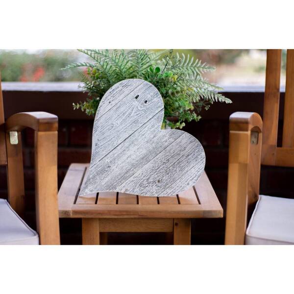 Homeroots 12 in. Weathered Gray Farmhouse Gray Wooden Heart