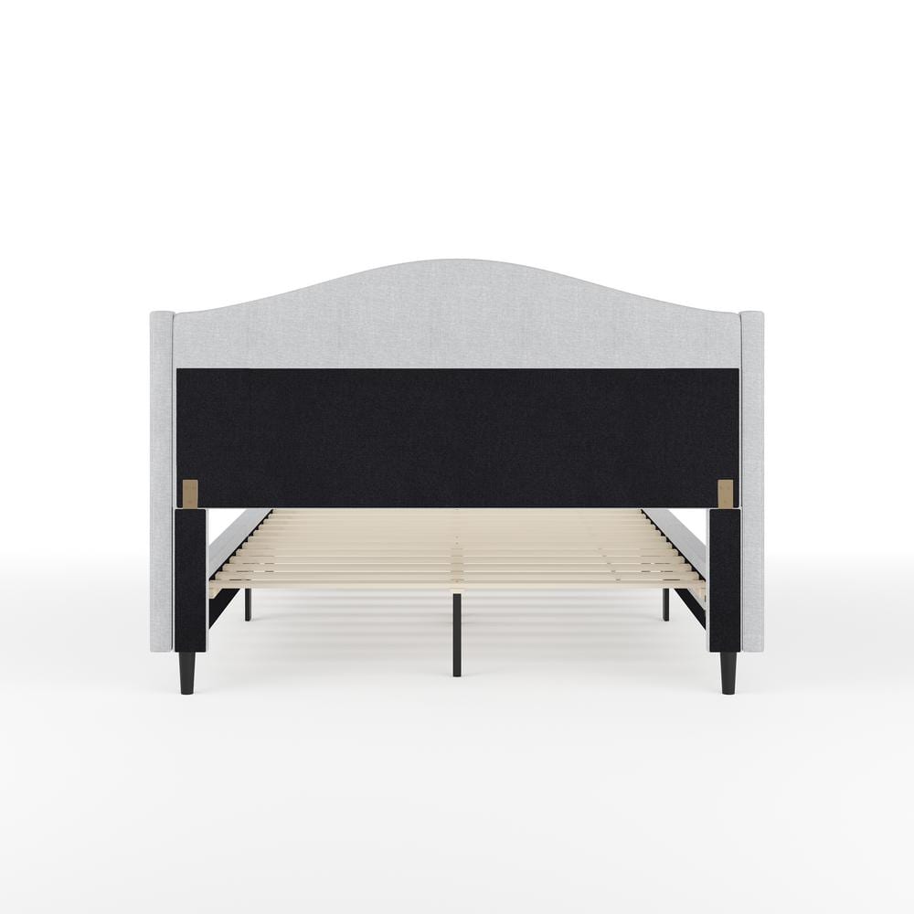 Amelia Full Gray Upholstered Platform Bed with Curved Headboard