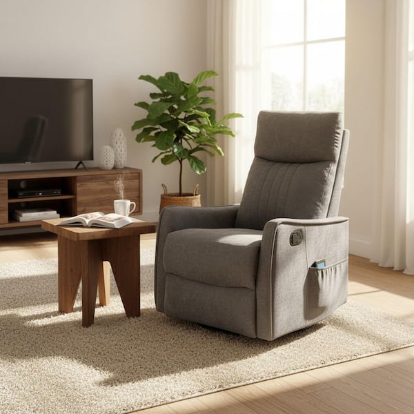 Dark Gray Chenille Rocker Swivel Recliner Chair with Heat Massage, for Living Room