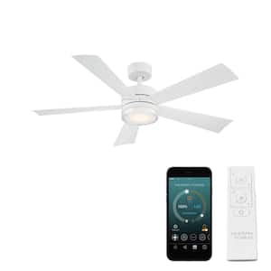 Wynd 52 in. Smart Indoor/Outdoor 5-Blade Ceiling Fan Matte White with 3000K LED and Remote Control