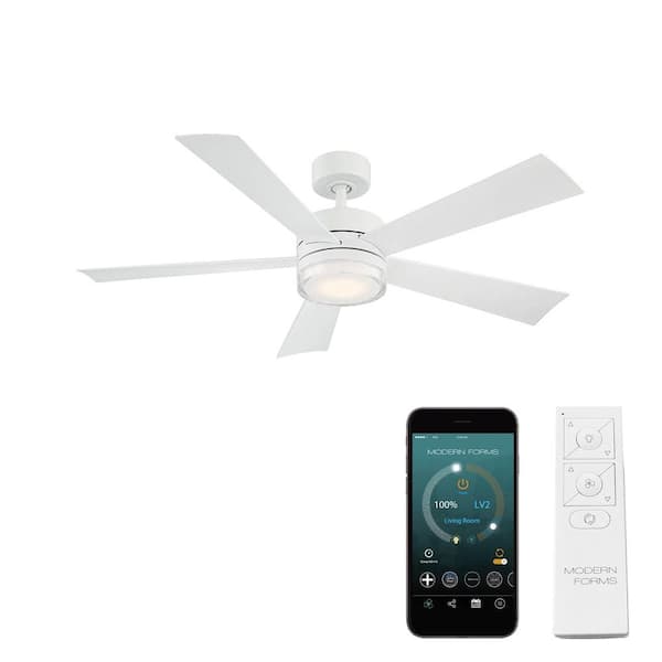 Modern Forms Wynd 52 in. Smart Indoor/Outdoor 5-Blade Ceiling Fan Matte White with 3000K LED and Remote Control