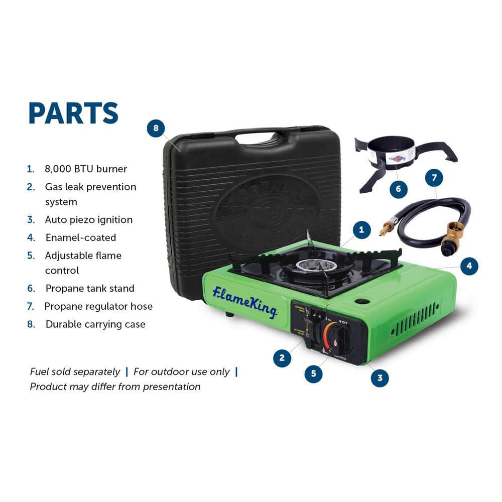 Flame King Green Portable Single Burner Gas Stove