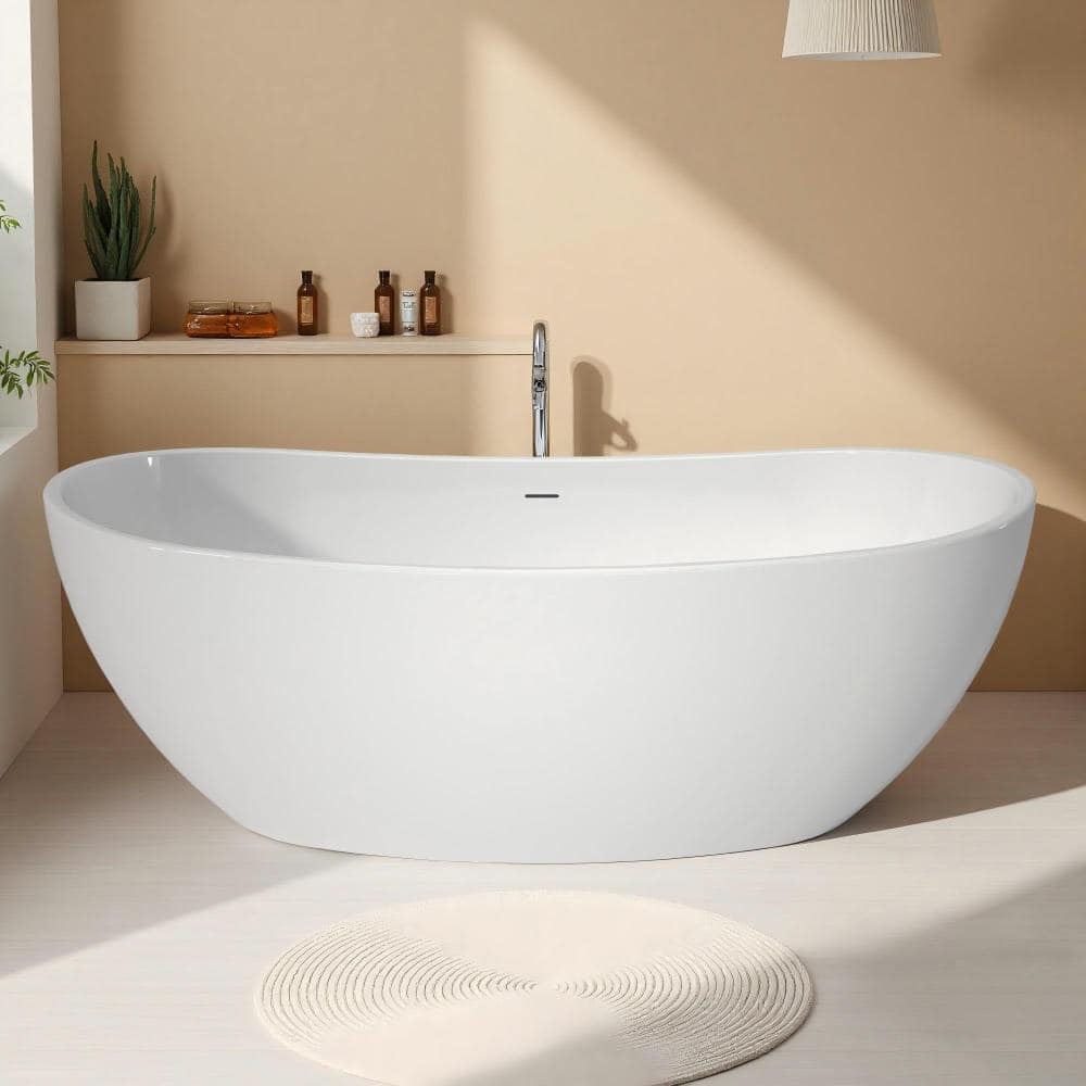 65 Inch Acrylic Freestanding Bathtub, White, Lucite Acrylic,Scratch Stain Resistant, Easy Clean, Drain Not Included price history on PriceWatchPro