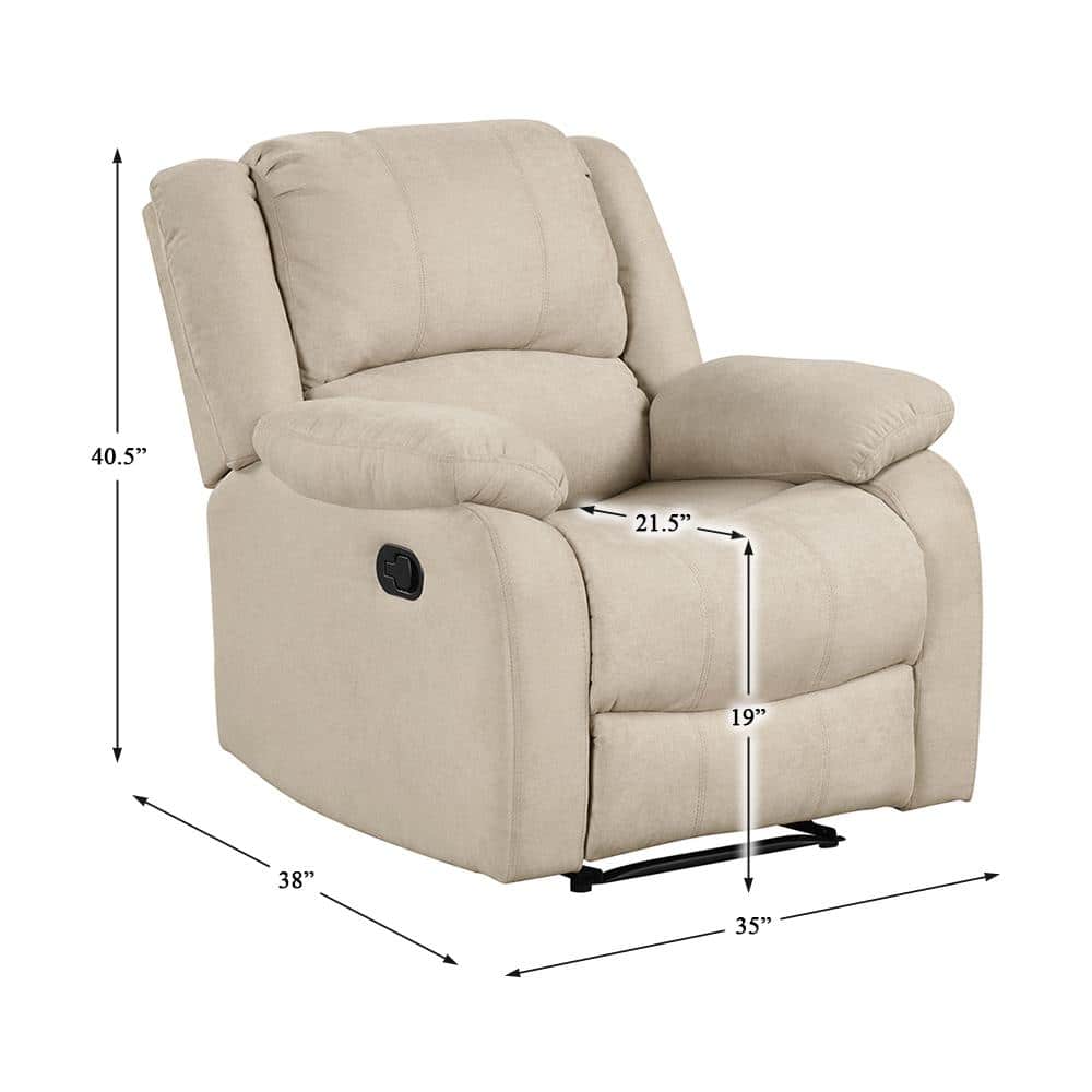 Oatmeal Fabric Recliner with Pillow Top Arms
