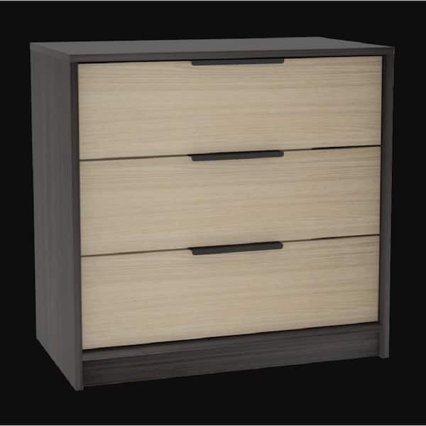 Tuhome Kaia 3 Drawer Amaretto Dresser, Dresser With Frosted Glass Drawers