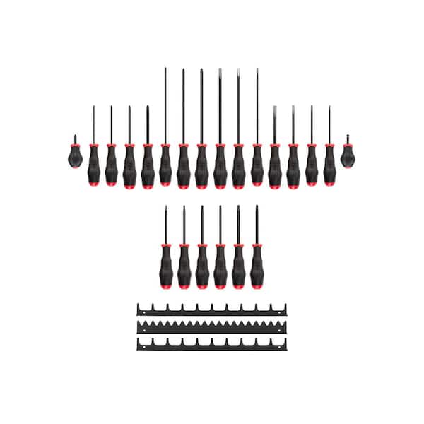 TEKTON DRV41507 High-Torque Black Oxide Blade Screwdriver Set with Black Rails, 22-Piece (#0-#3,1/8-5/16 in., T10-30) - 3