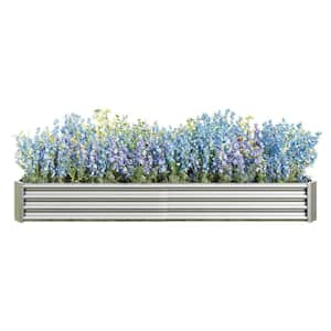 7.6 ft. x 3.7 ft. x 0.98 ft. Silver Metal Rectangle Raised Garden Bed for Flowers Plants, Vegetables Herb
