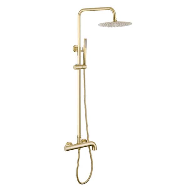 Tomfaucet 3-Spray Tub and Shower Faucet with Hand Shower in Brushed Gold (Valve Included)
