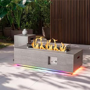 42 in. 50,000 BTU Rectangle Outdoor Propane Gas Fire Pit Table in Brown with RGB Light