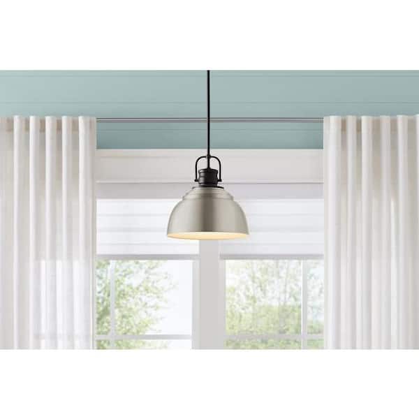 Home Decorators Collection Shelston 13 in. 1-Light Brushed Nickel and Black Farmhouse Pendant Light Fixture with Metal Shade