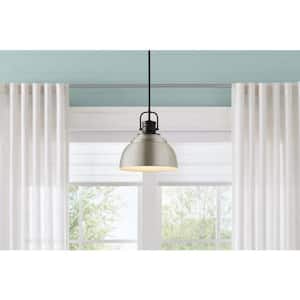 Shelston 13 in. 1-Light Brushed Nickel and Black Farmhouse Pendant Light Fixture with Metal Shade