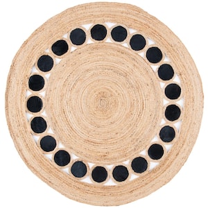 Natural Fiber Beige/Black 6 ft. x 6 ft. Round Solid Area Rug