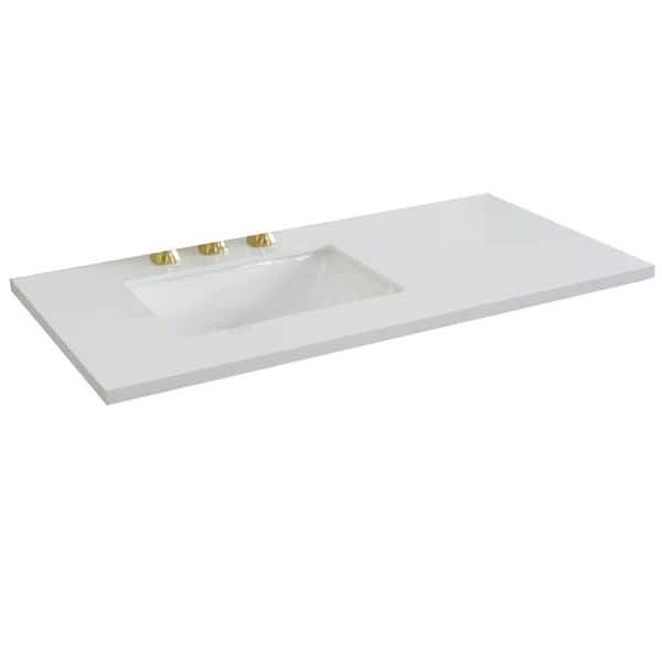 43 in. W x 22 in. D Quartz Vanity Top in White with White Rectangle Left Basin