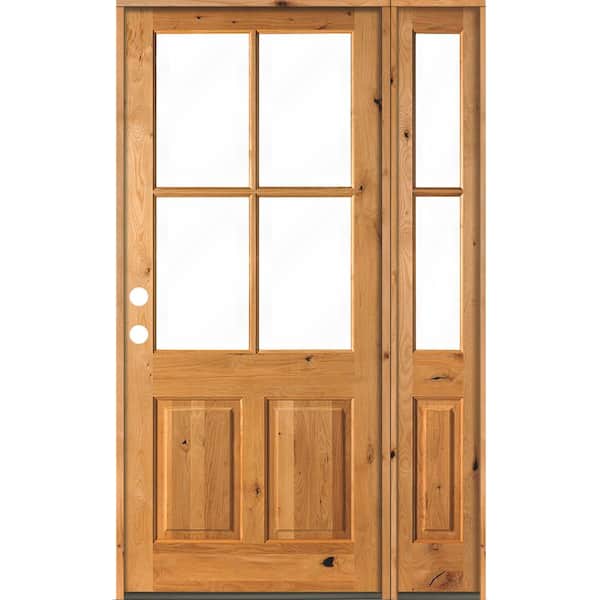 Krosswood Doors 56 in. x 96 in. Knotty Alder Right-Hand/Inswing 4-Lite Clear Glass Clear Stain Wood Prehung Front Door/Right Sidelite