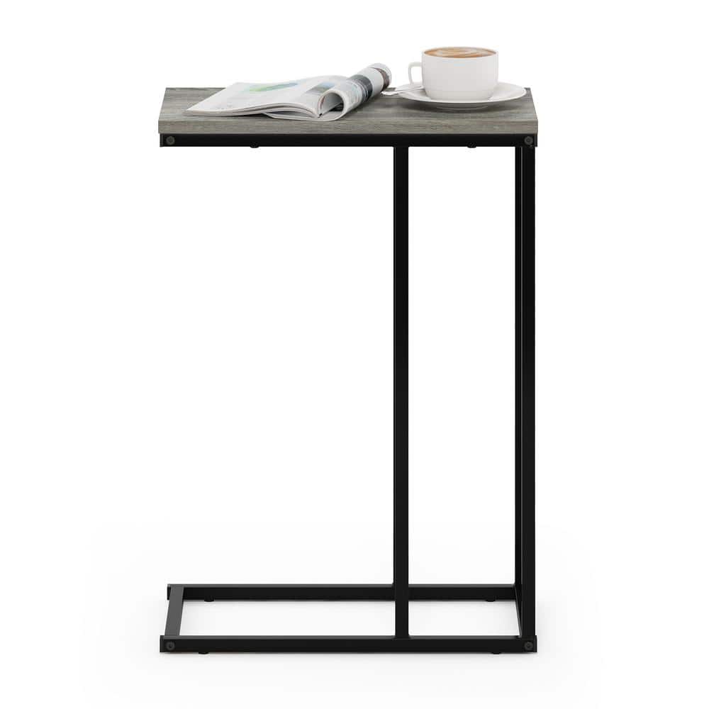 Sleek French Oak Grey Wood & Metal Modern Sofa Side Table