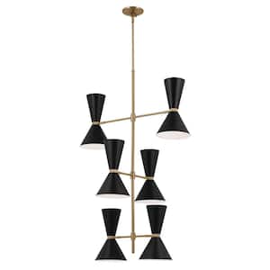 Phix 50 in. 12-Light Champagne Bronze and Black Mid-Century Modern Shaded Foyer Chandelier for Dining Room