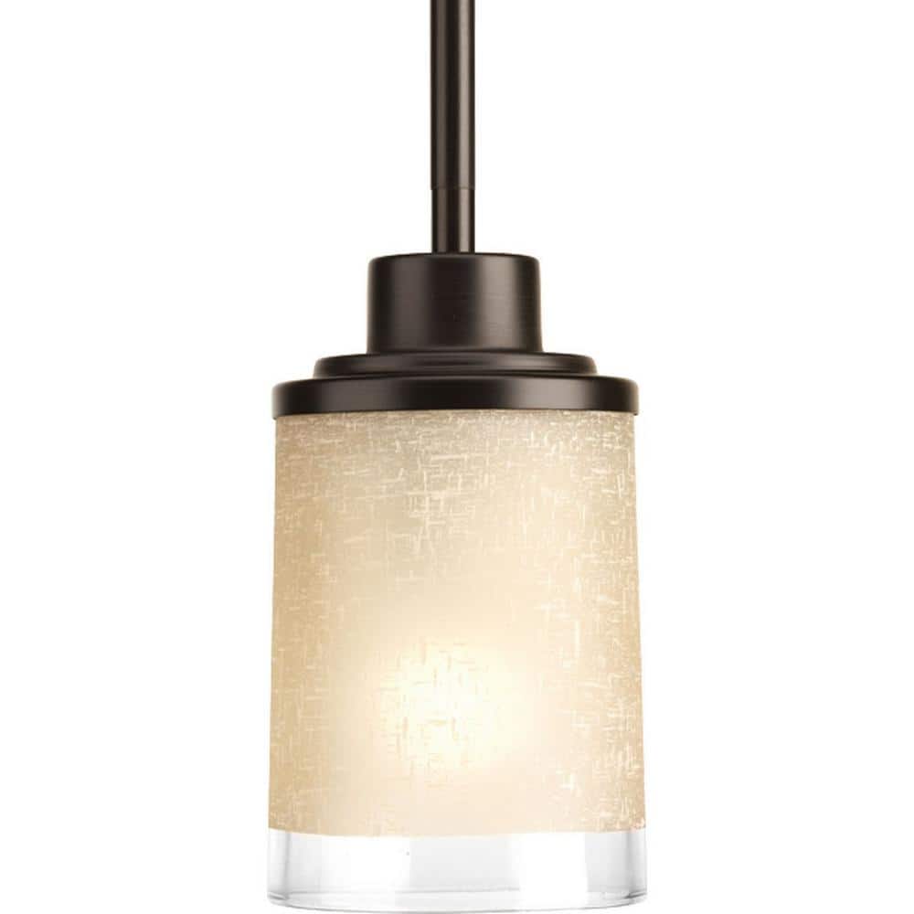 Antique Bronze Mini Pendant with White Linen Glass Shade