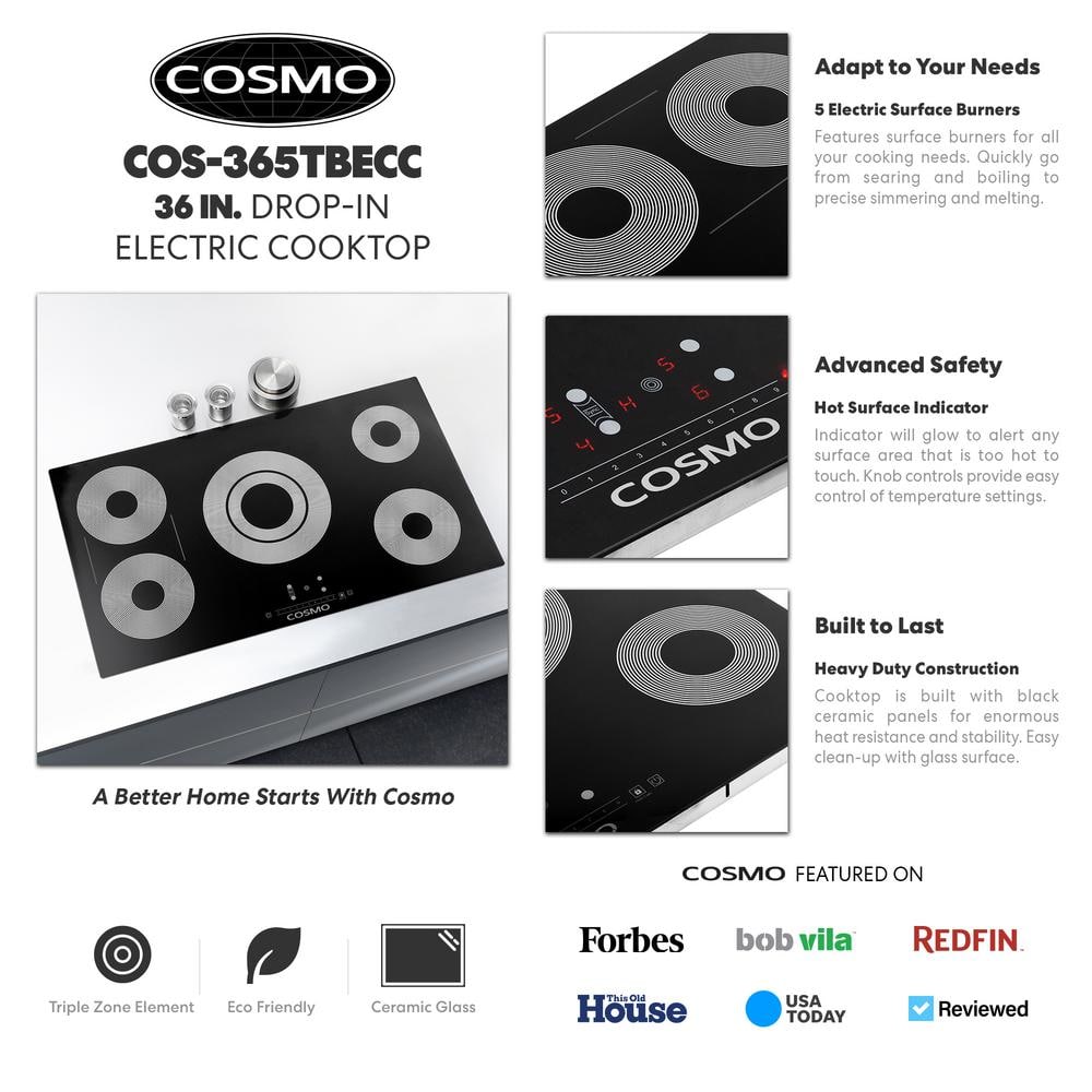 Cosmo 36-Inch Black Ceramic Glass Cooktop with 5 Burners