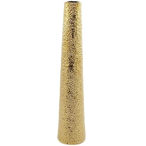 39 in. Gold Tall Ceramic Decorative Vase with Bubble Texture