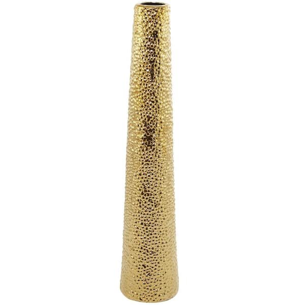 Litton Lane 39 in. Gold Tall Ceramic Decorative Vase with Bubble Texture