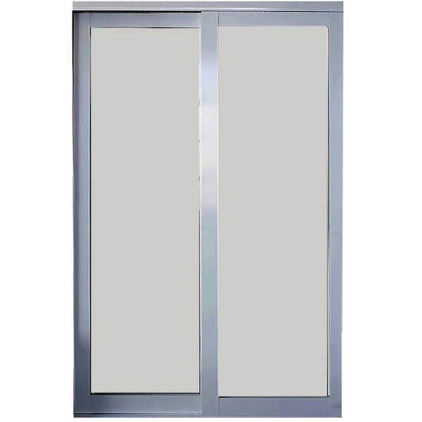 Contractors Wardrobe 48 in. x 96 in. Eclipse 1-Lite Satin Clear Aluminum Frame Mystique Glass Interior Sliding Closet Door