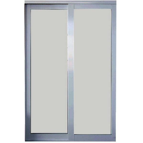 Contractors Wardrobe 96 in. x 81 in. Eclipse 1-Lite Satin Clear Aluminum Frame Mystique Glass Interior Sliding Closet Door