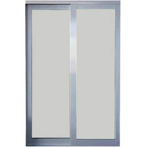 96 in. x 96 in. Eclipse 1-Lite Satin Clear Aluminum Frame Mystique Glass Interior Sliding Closet Door
