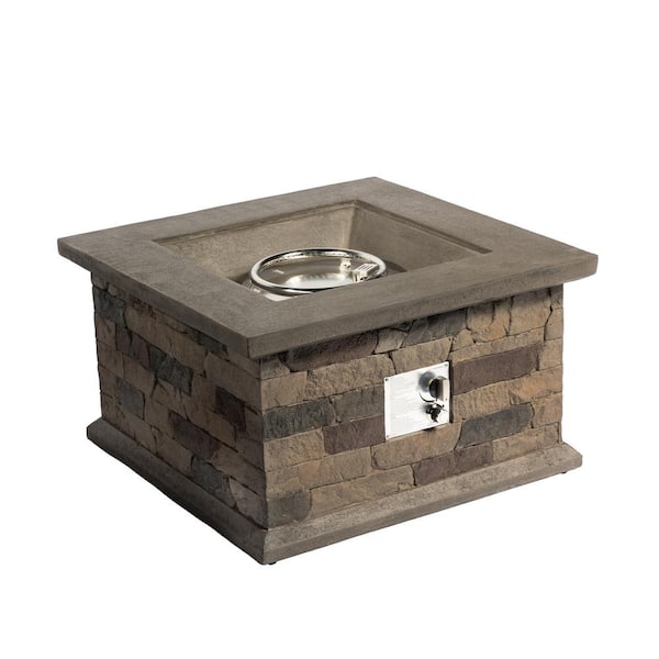 Unbranded 28 in. Outdoor Imitation Stone Concrete Smokeless Propane Fire Pit Table with Lava Rocks and Rain Cover 40,000 BTU Gas