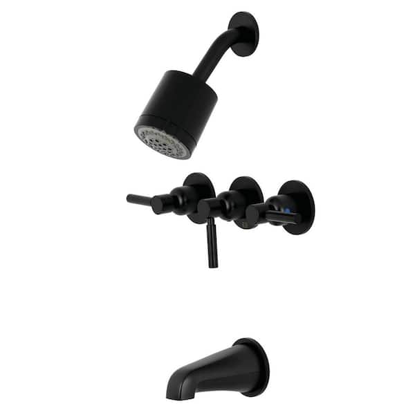 Kingston Brass Concord 3-Handle 2-Spray Tub and Shower Faucet in Matte Black (Valve Included)
