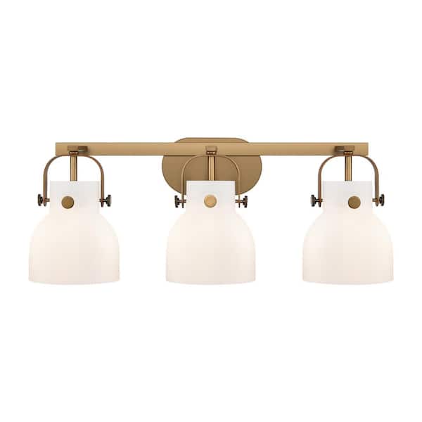Innovations Pilaster II Bell 26.5 in. 3-Light Brushed Brass Vanity Light with Glass Shade