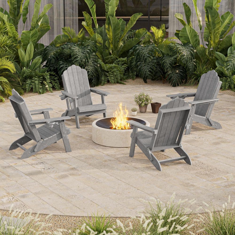 JOYESERY Light Gray HDPE Plastic Foldable Adirondack Patio Chair