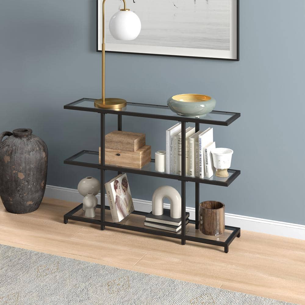 Greenwich 42'' Blackened Bronze Console Table with Tempered Glass Shelves