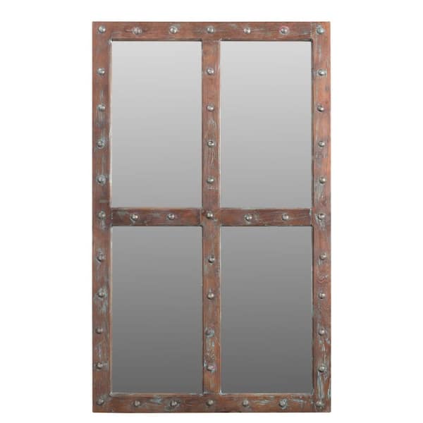 60 in. H x 36 in. W Brown Rustic Solid Wood Window Pane Framed Accent Mirror