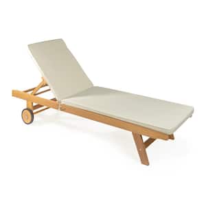 Mallorca 77.56"x23.62" Adjustable Acacia Wood Outdoor Chaise Lounge Chair with Cushion & Wheels, Light Gray/Natural