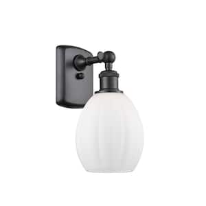 Eaton 6 in. 1-Light Matte Black Wall Sconce with Matte White Glass Shade