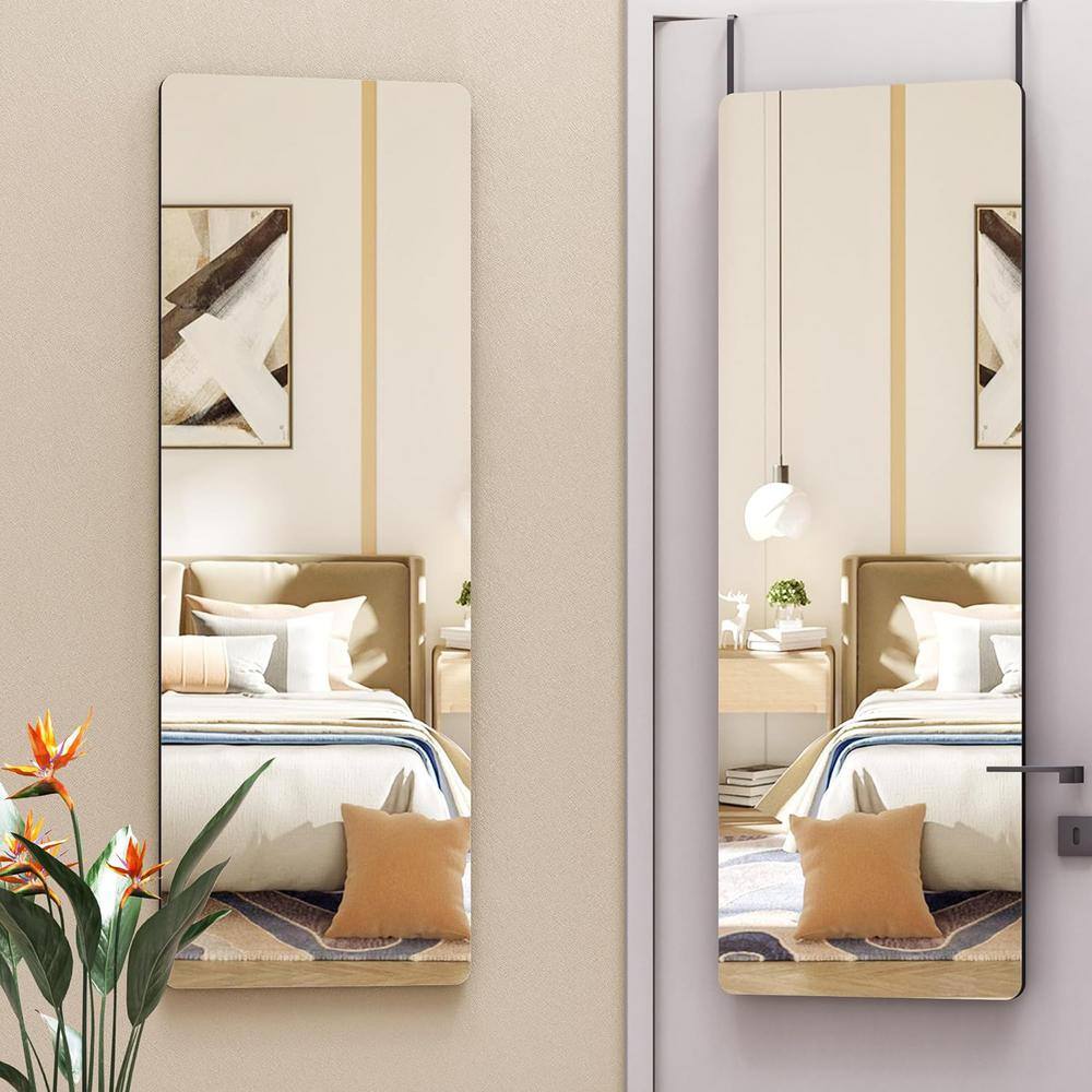 16 in. W x 47 in. H Rectangle Round Black Frame Full Body Over The Door Han