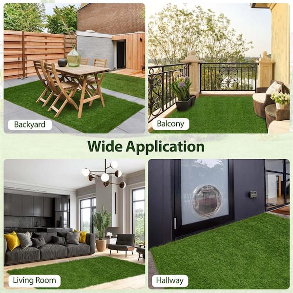 6 ft. x 10 ft. Green Artificial Grass Turf with Drainage Holes Nonslip Bottom 60 OZ Heavy