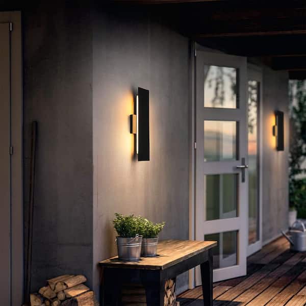 18 in. Black Outdoor Hardwired Wall Sconce with Integrated LED