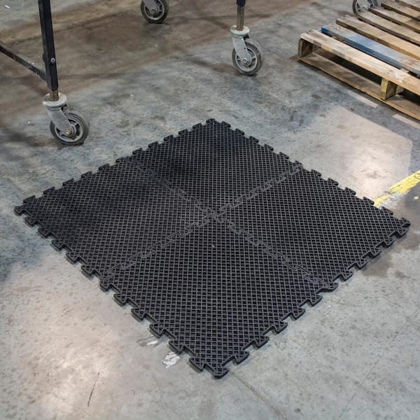 Rubber-Cal Foot-rest 28 in. x 31 in. Interlocking Black Anti-Fatigue Floor Mat Center Tile
