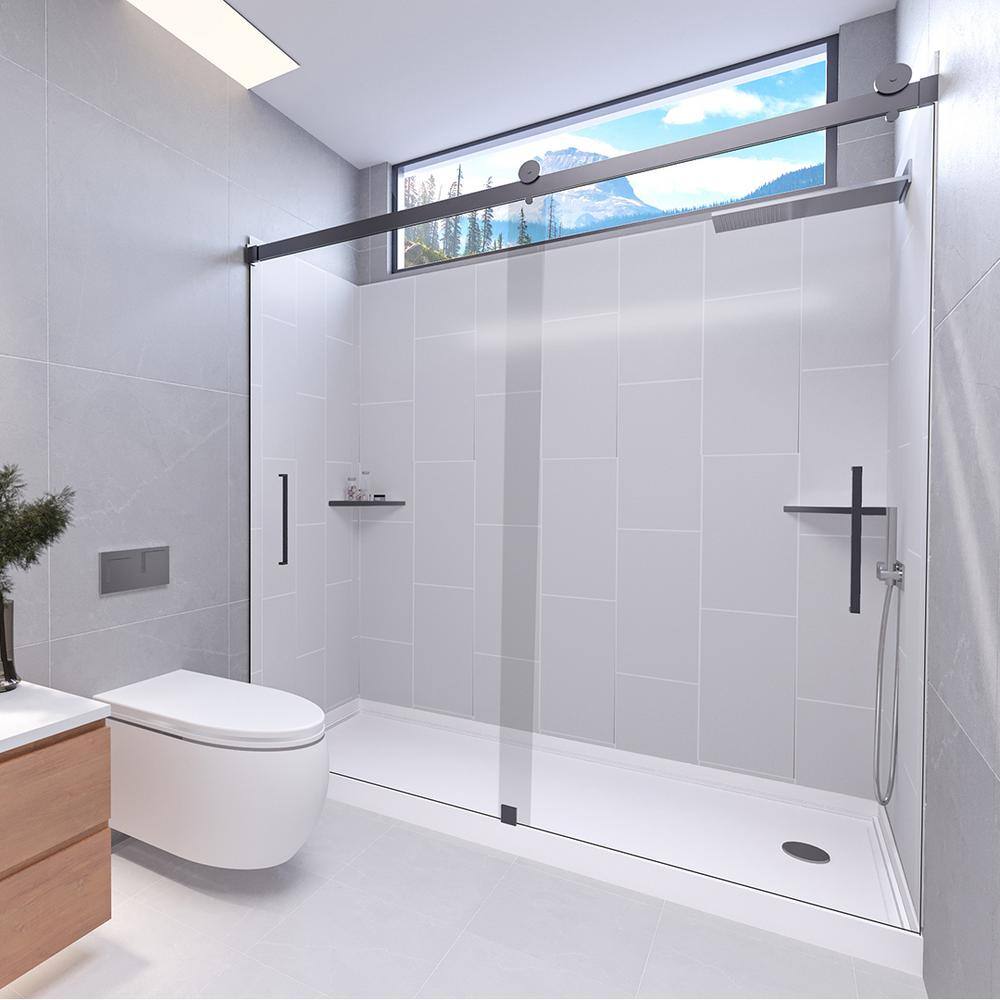 THERMAGLASS Dove GreyTetherow 60 in. x 32 in. x 83 in. Base/Wall/Door Rectangular Alcove