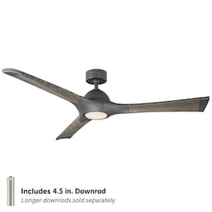 Woody 60 in. Smart Indoor/Outdoor 3-Blade Ceiling Fan Graphite Weathered Grey with 3000K LED and Remote Control