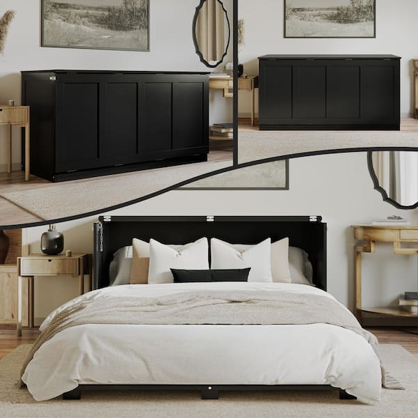 Westfield Black Wood Frame Queen Low Profile Murphy Bed Chest with 6 in. Mattress