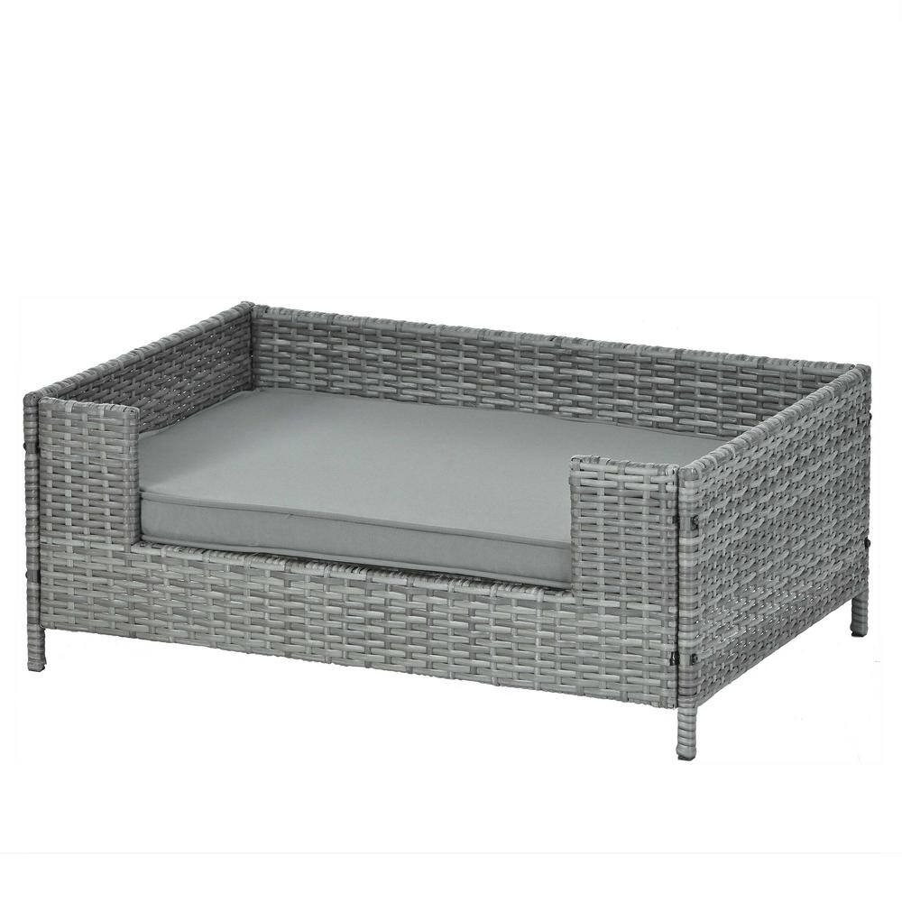 Mis cool Any Medium Dark Gray PE Rattan, Iron and Waterproof Fabric Dog Bed with Cushion