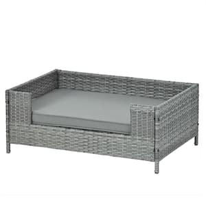 Any Medium Dark Gray PE Rattan, Iron and Waterproof Fabric Dog Bed with Cushion