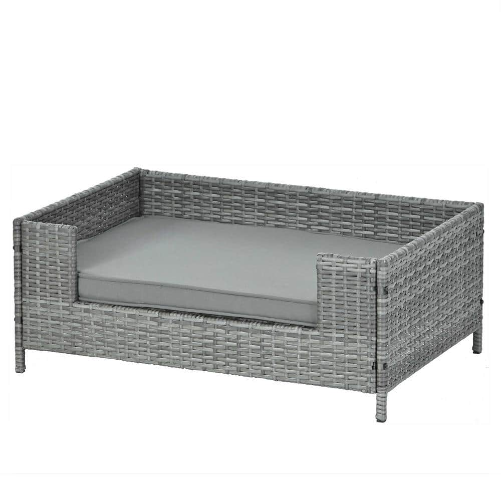 Miscool Any Medium Dark Gray PE Rattan, Iron and Waterproof Fabric Dog Bed with Cushion