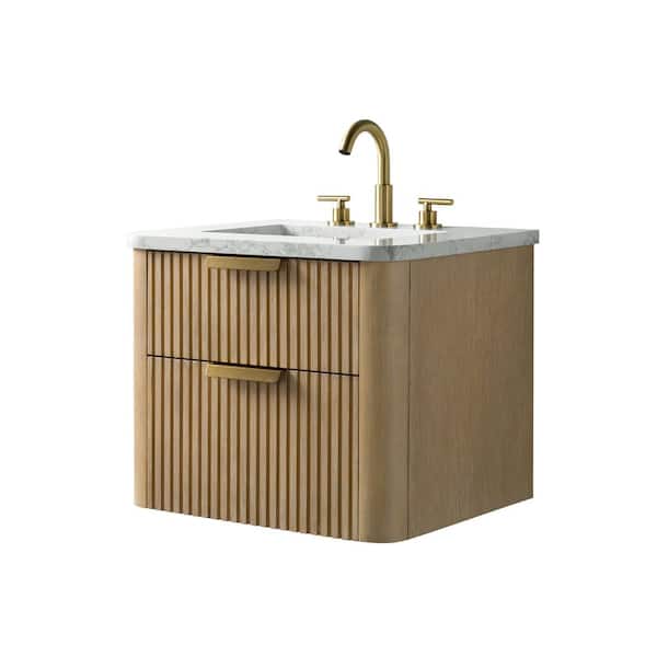 Warren 24 in. W Floating Bath Vanity in Classic Oak with Engineered Stone Top in Arabescato and White Sink