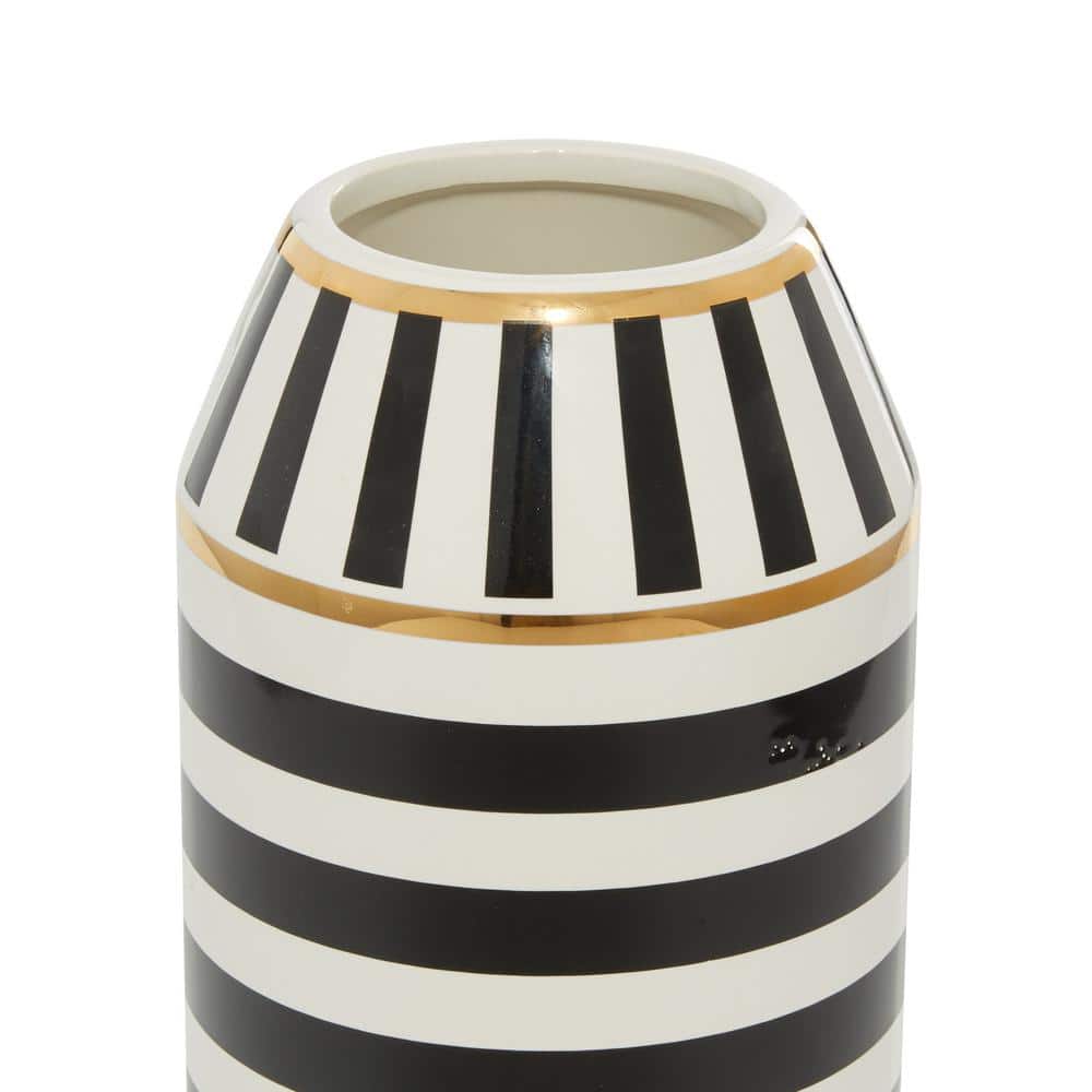Modern Striped Black and Gold Ceramic Vase - 12.55" Height