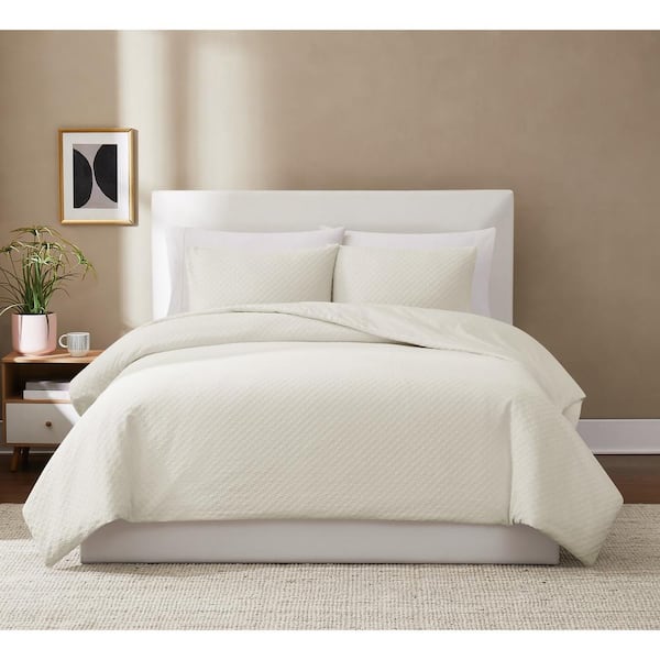 Woven Texture Cream Full/Queen 3 Piece Cotton Comforter Set