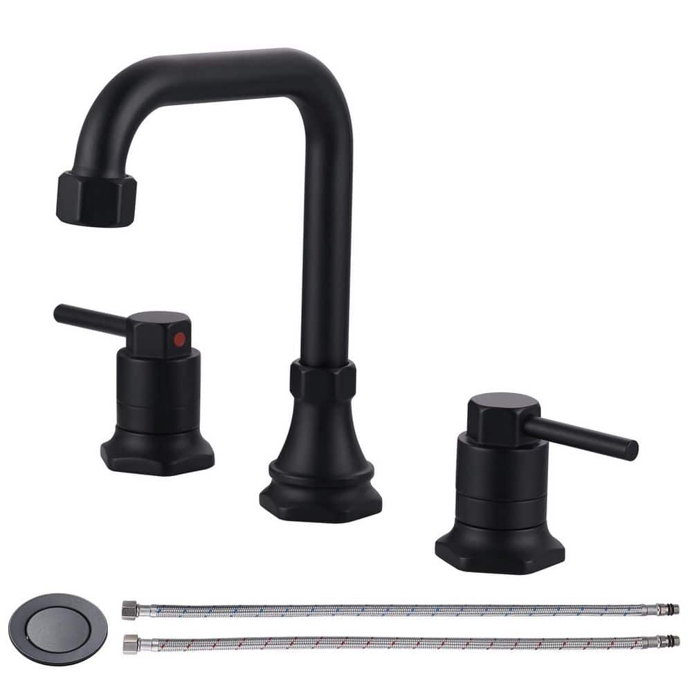 3 Hole 8 in. Widespread Double Handle Bathroom Faucet with Pop up Drain and Hose in Matte Black (1-Pack) price history on PriceWatchPro