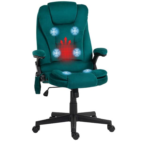 6-Point Vibrating Massage Polyester Office Chair with Lumbar Heat, Dark Green